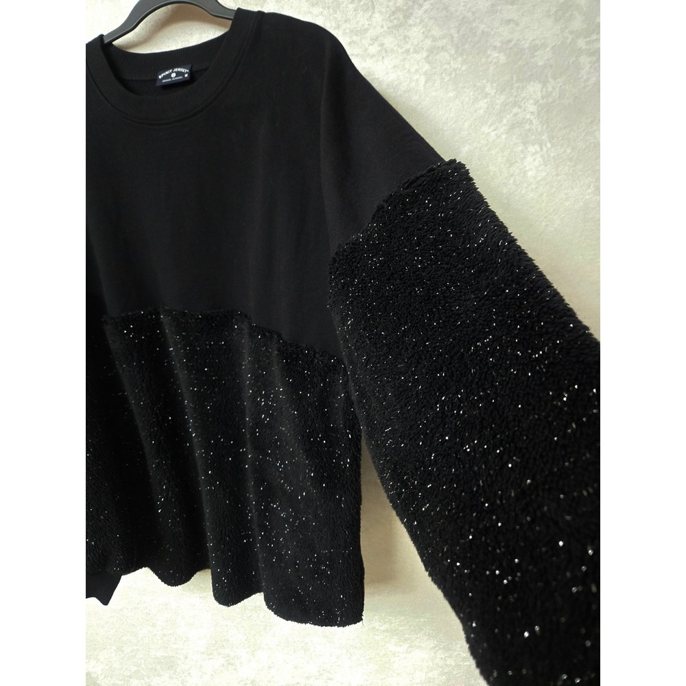 Spirit Jersey New York Size Medium Black Glitter Fuzzy Fleece Crewneck Gorpcore
